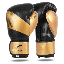 LUVA DE BOXE GOLD PRO VELCRO PROFISSIONAL TREINO PRETO DE DOURADO - SOUTH TEAM