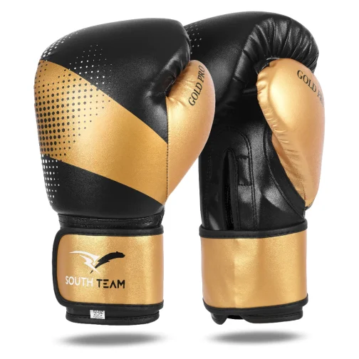 LUVA DE BOXE GOLD PRO VELCRO PROFISSIONAL TREINO PRETO DE DOURADO - SOUTH TEAM