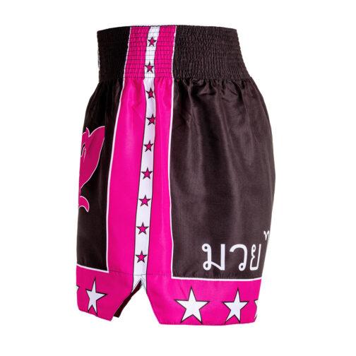 Short Muaythai - Estrela 2 - Preto e Rosa - Fheras - Equipamentos para Muay Thai