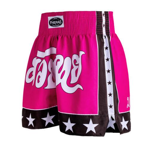 Short Muaythai - Estrela 2 - Rosa Preto - Fheras - Acessórios para Muay Thai