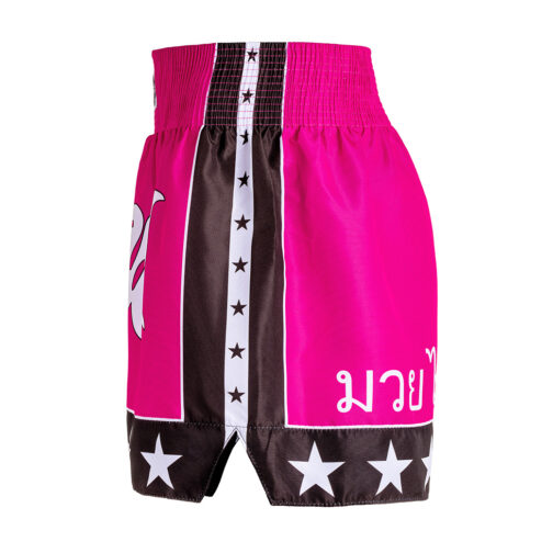 Short Muaythai - Estrela 2 - Rosa Preto - Fheras - Acessórios para Muay Thai