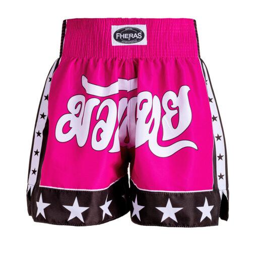 Short Muaythai - Estrela 2 - Rosa Preto - Fheras - Acessórios para Muay Thai