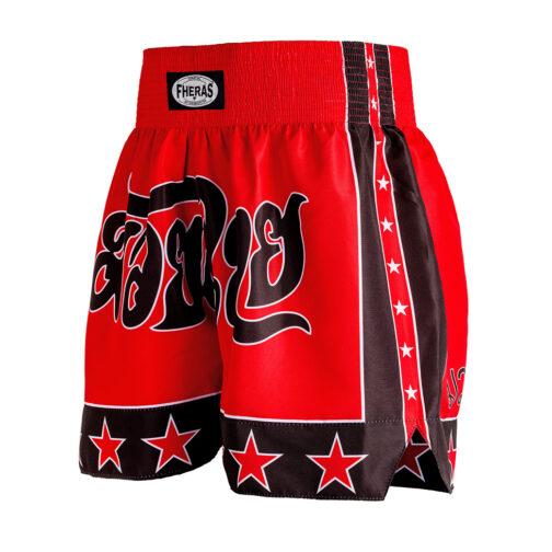 Short Muaythai - Estrela 2 - Vermelho Preto - Fheras - Equipamentos para Muay Thai