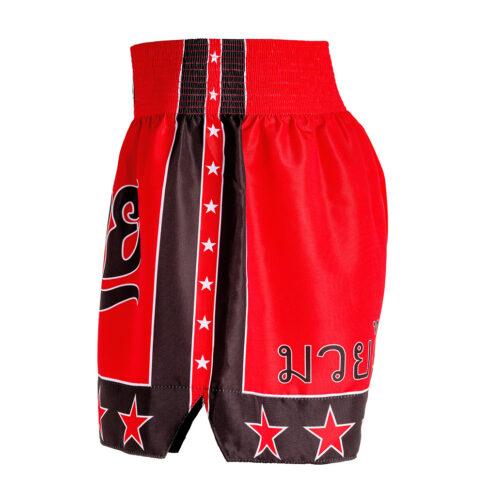 Short Muaythai - Estrela 2 - Vermelho Preto - Fheras - Equipamentos para Muay Thai