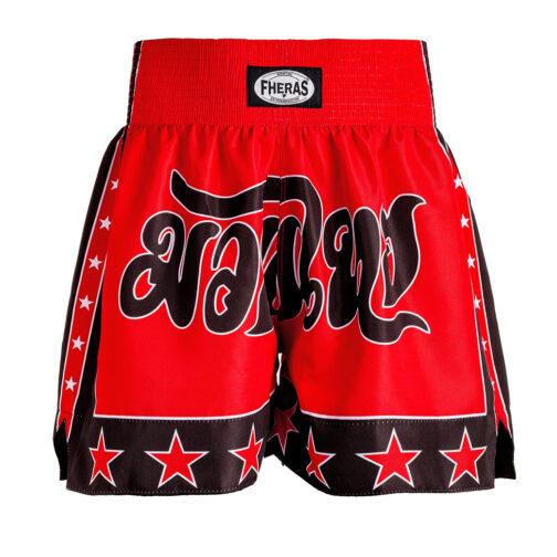 Short Muaythai - Estrela 2 - Vermelho Preto - Fheras - Equipamentos para Muay Thai