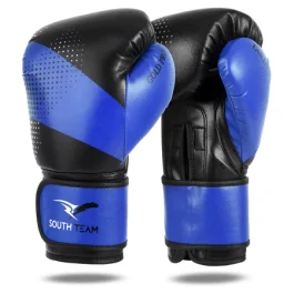 LUVA DE BOXE GOLD PRO VELCRO PROFISSIONAL TREINO  PRETO E AZUL - SOUTH TEAM